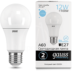 Лампа светодиодная Elementary A60 12Вт E27 6500К Gauss 23232