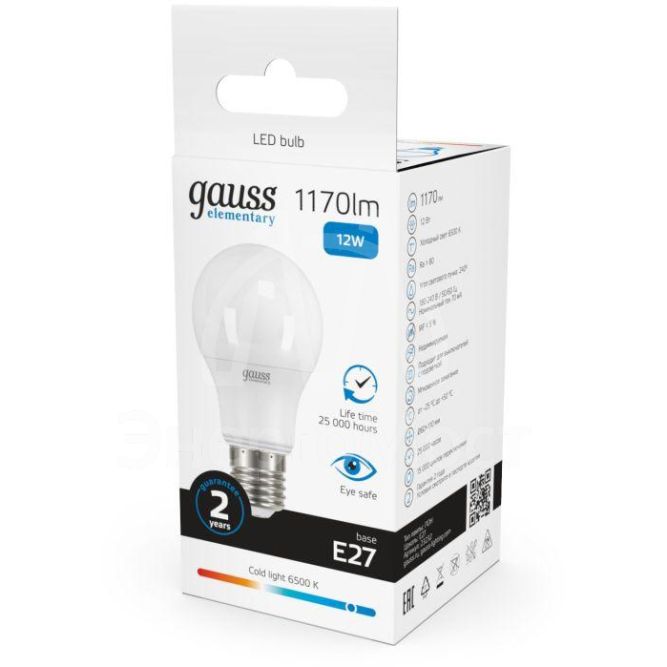 Лампа светодиодная Elementary A60 12Вт E27 6500К Gauss 23232