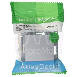 Механизм выключателя 1-кл. СП AtlasDesign 10А IP20 (сх. 1а) 10AX с подсветкой алюм. SchE ATN000313
