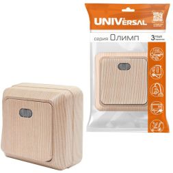 Выключатель 1-кл. ОП Олимп 10А IP20 с подсветкой сосна UNIVersal 5560827