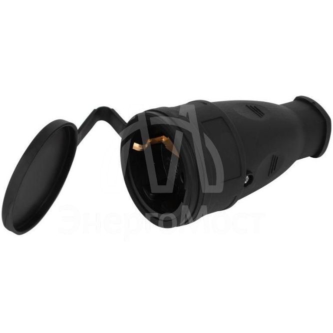 Розетка RX10-B-IP44 16А IP44 прямая с заземл. каучук черн. ЭРА Б0055418