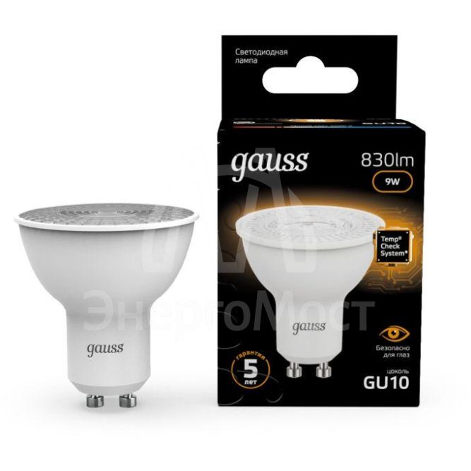 Лампа светодиодная Black 9Вт MR16 софит 3000К тепл. бел. GU10 830лм GAUSS 101506109