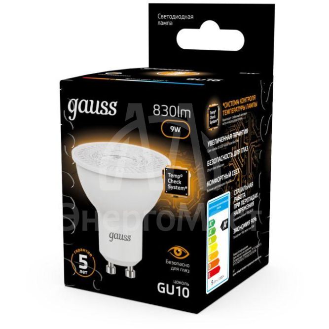 Лампа светодиодная Black 9Вт MR16 софит 3000К тепл. бел. GU10 830лм GAUSS 101506109