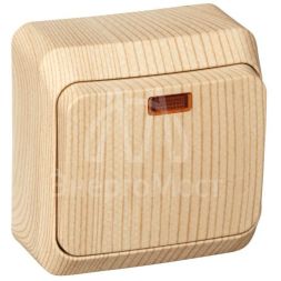 Выключатель 1-кл. ОП Этюд Дача 10А IP20 с подсветкой сосна SchE BA10-005D