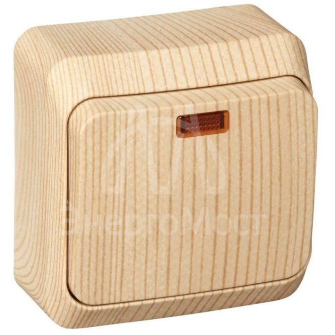 Выключатель 1-кл. ОП Этюд Дача 10А IP20 с подсветкой сосна SchE BA10-005D