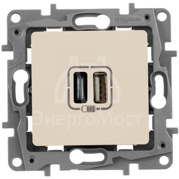 Устройство зарядное Etika с двумя USB-разъемами тип A-тип C 240В/5В 3000мА сл. кость Leg 672336