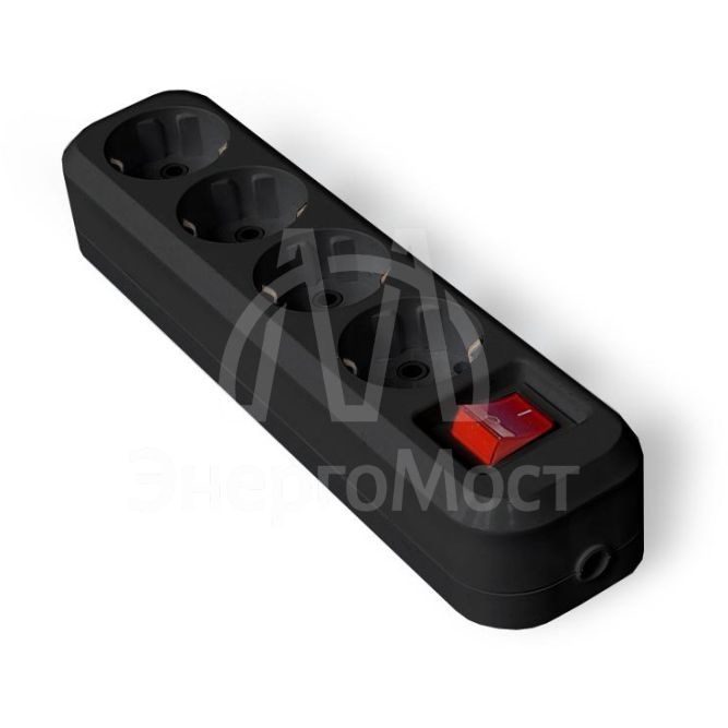 Колодка удлинителя 4-м с заземл. с выкл. АБС-пластик черн. UNIVersal 1403