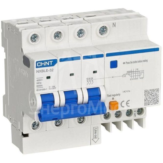 Выключатель автоматический дифференциального тока 30мА тип AC 6кА NXBLE-32 3P+N C16 (R) CHINT 819512