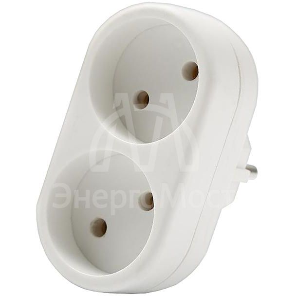 Разветвитель 2-м плоский без заземл. 10А 2200Вт 250В бел. DОМТОК 2651