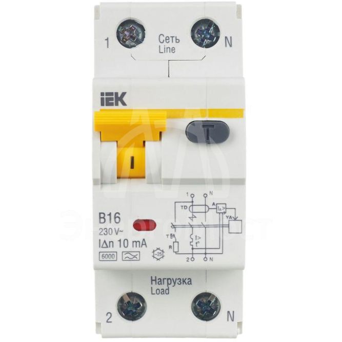 Выключатель автоматический дифференциального тока 2п (1P+N) B 16А 10мА тип A 6кА АВДТ-32 IEK MAD22-5-016-B-10