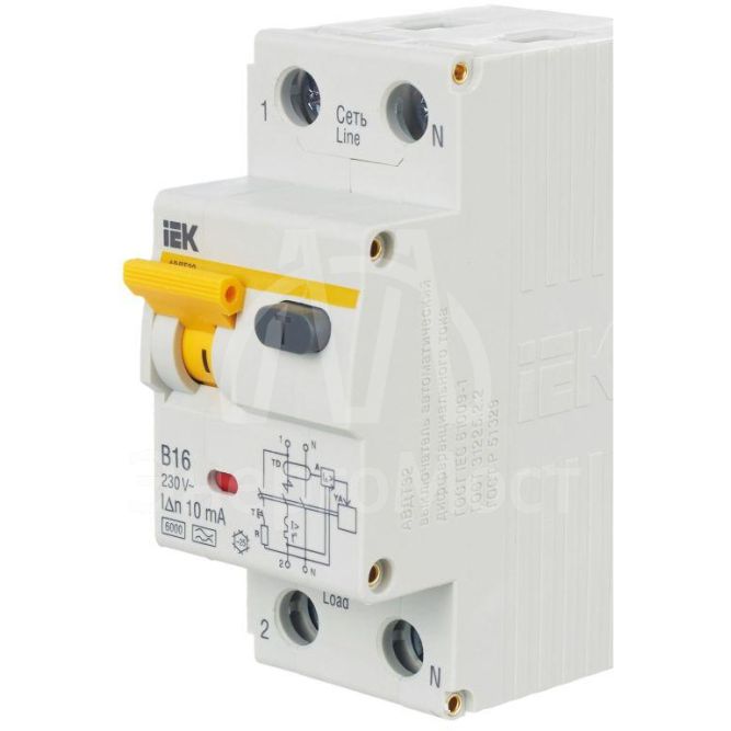 Выключатель автоматический дифференциального тока 2п (1P+N) B 16А 10мА тип A 6кА АВДТ-32 IEK MAD22-5-016-B-10