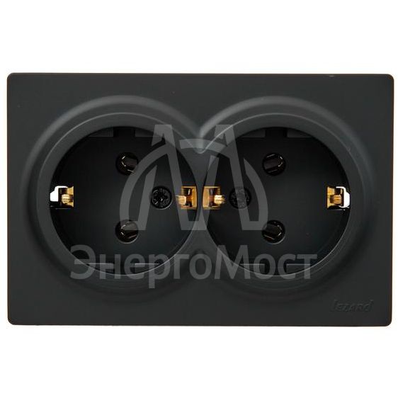 Розетка 2-мест. с заземл. LETO закрытый корпус ПБТ черн. бархат LEZARD 752-4200-127B