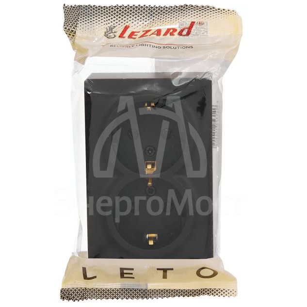 Розетка 2-мест. с заземл. LETO закрытый корпус ПБТ черн. бархат LEZARD 752-4200-127B