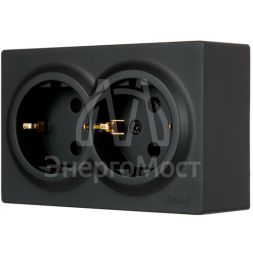 Розетка 2-мест. с заземл. LETO закрытый корпус ПБТ черн. бархат LEZARD 752-4200-127B