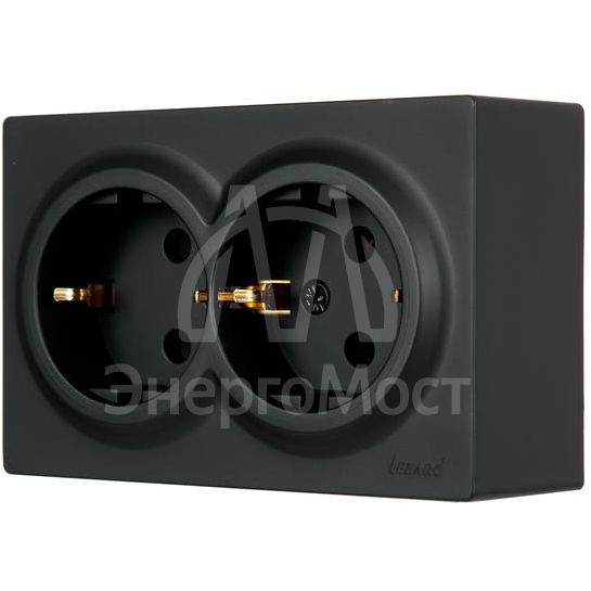 Розетка 2-мест. с заземл. LETO закрытый корпус ПБТ черн. бархат LEZARD 752-4200-127B