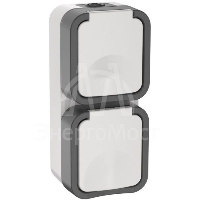 Розетка 2-м ОП TORS 16А IP55 TS232 вертик. с заземл. с крышкой бел. IEK TS-R26-16-55-V-K41