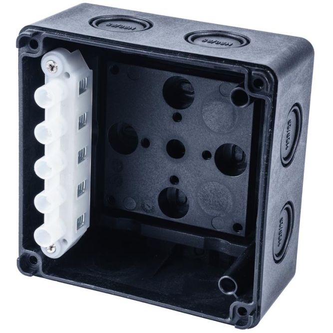 Коробка распределительная 110х110х67мм IP65 в комплекте с клеммным рядом 5х6кв.мм 41А черн. Extherm JB-60-BL
