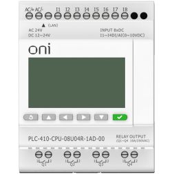 Модуль ЦПУ ПЛК 410 4 DI 4 UI (0-10 В/DI) 4 RO 12В-24В DC или 24В AC с Ethernet портом с экраном ONI PLC-410-CPU-08U04R-1AD-00