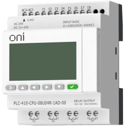 Модуль ЦПУ ПЛК 410 4 DI 4 UI (0-10 В/DI) 4 RO 12В-24В DC или 24В AC с Ethernet портом с экраном ONI PLC-410-CPU-08U04R-1AD-00
