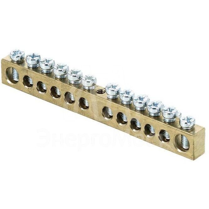 Шина PEN &amp;quot;ноль-земля&amp;quot; 6х9 12 отвер. латунь крепеж по центру PROxima EKF sn0-63-12