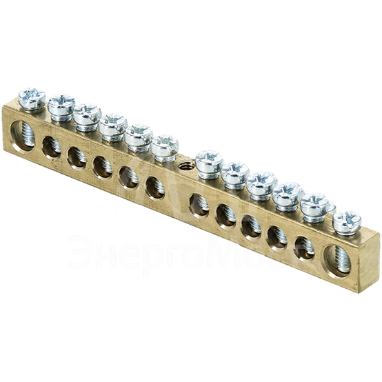 Шина PEN &amp;quot;ноль-земля&amp;quot; 6х9 12 отвер. латунь крепеж по центру PROxima EKF sn0-63-12