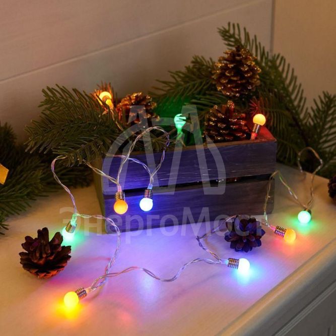 Гирлянда светодиодная &amp;quot;Мини-лампочки&amp;quot; 1.5м 10LED мультиколор провод прозр. 2хAA (батарейки не в комплекте) Neon-Night 303-074