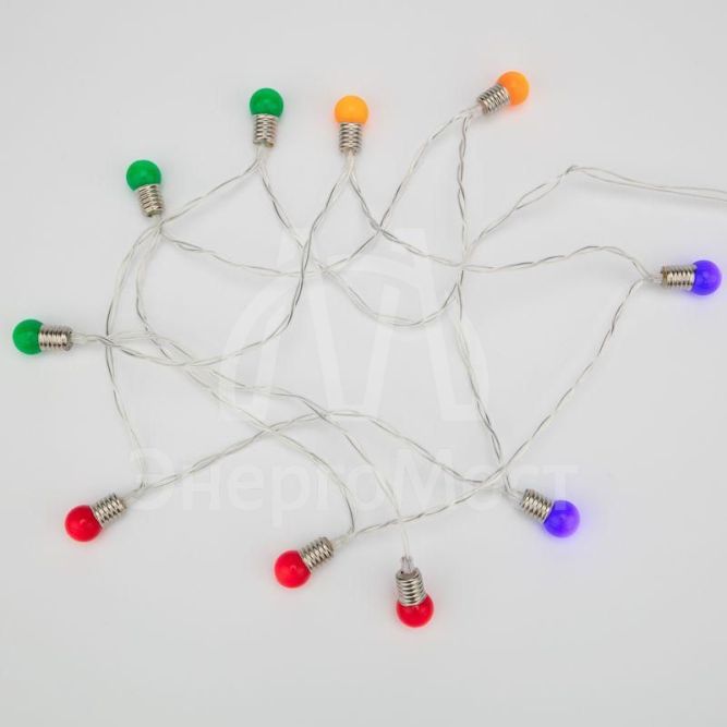Гирлянда светодиодная &amp;quot;Мини-лампочки&amp;quot; 1.5м 10LED мультиколор провод прозр. 2хAA (батарейки не в комплекте) Neon-Night 303-074