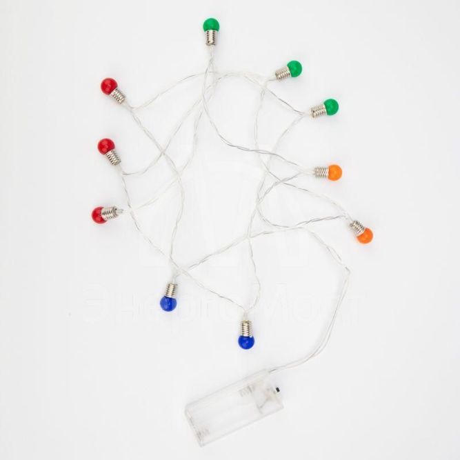 Гирлянда светодиодная &amp;quot;Мини-лампочки&amp;quot; 1.5м 10LED мультиколор провод прозр. 2хAA (батарейки не в комплекте) Neon-Night 303-074