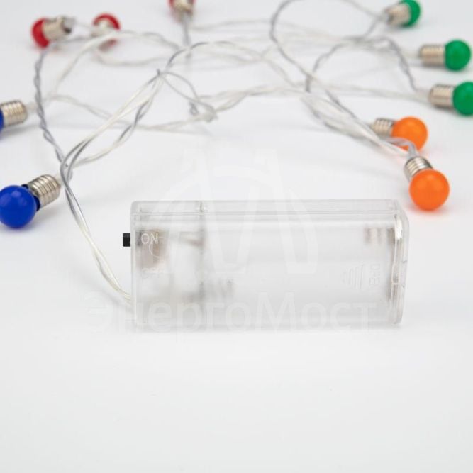 Гирлянда светодиодная &amp;quot;Мини-лампочки&amp;quot; 1.5м 10LED мультиколор провод прозр. 2хAA (батарейки не в комплекте) Neon-Night 303-074