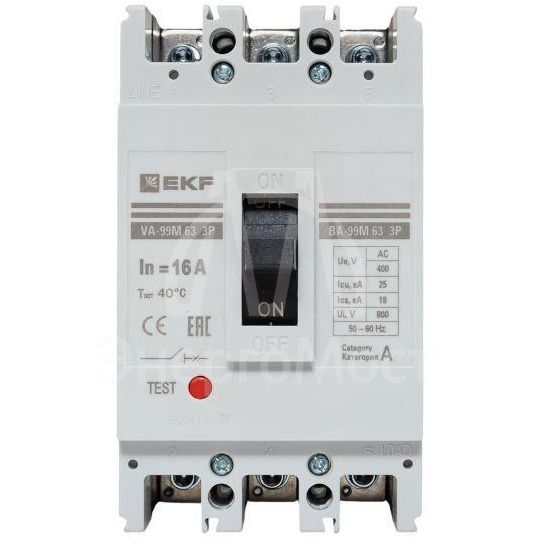 Выключатель автоматический 3п 63/16А 25кА ВА-99М PROxima EKF mccb99-63-16m