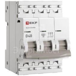 Выключатель автоматический 3п D 40А 6кА ВА 47-63N MA без теплового расцеп. PROxima EKF M63MA6340D