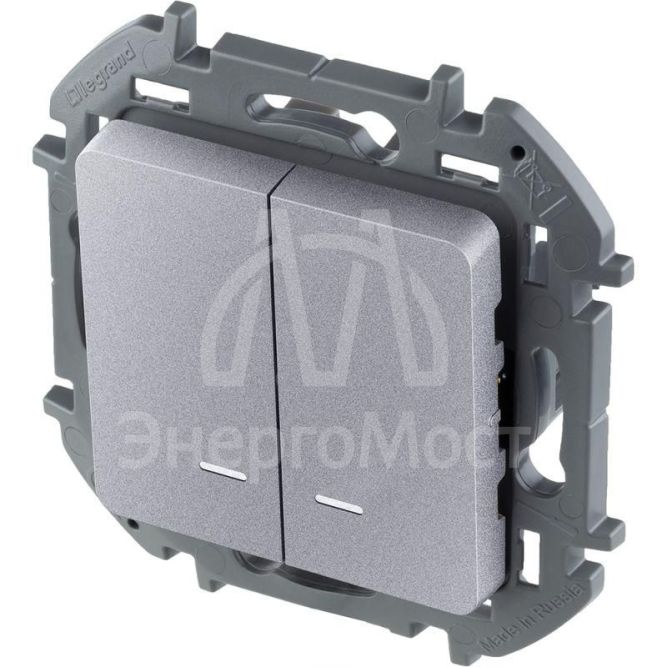 Выключатель 2-кл. Inspiria 250В 10AX с подсветкой / индикацией алюм. Leg 673632