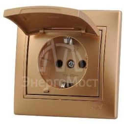 Розетка 1-м СП Мира с защ. крышкой керам. с заземл. метал. зол. LEZARD 701-1313-123
