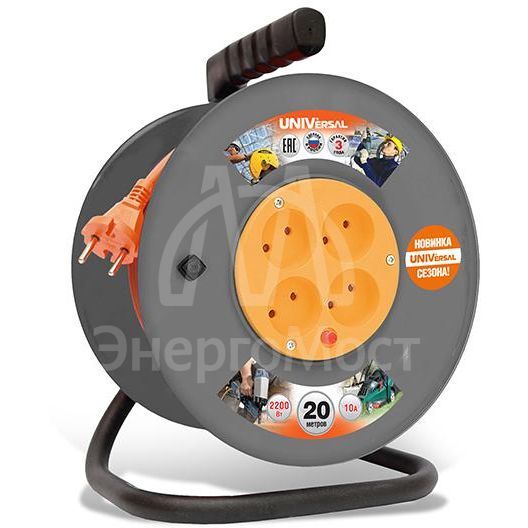 Удлинитель на катушке 4х20м без заземл. 10А IP20 ВЕМ-250 термо ПВС 2х1 UNIVersal 9632896