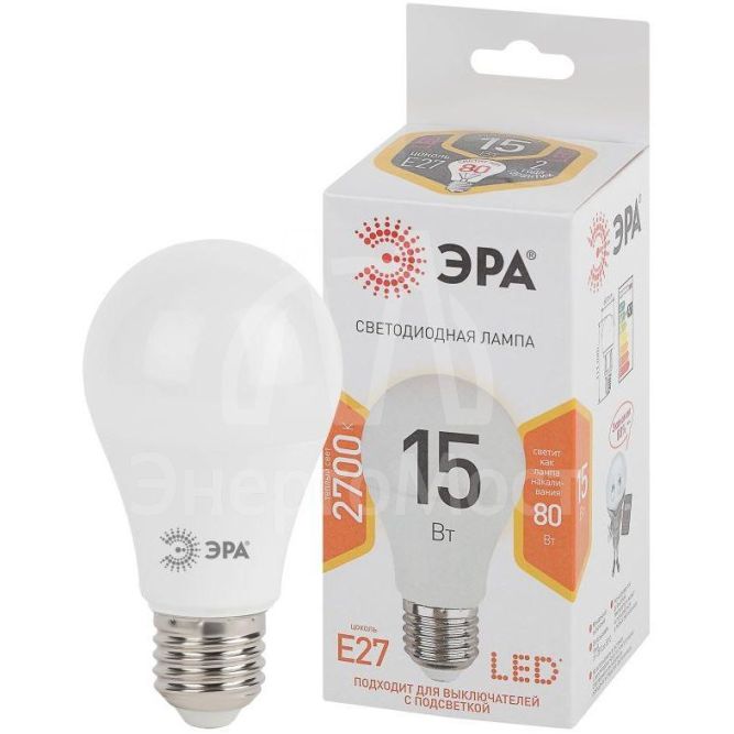 Лампа светодиодная A60-15W-827-E27 грушевидная 1200лм ЭРА Б0020592
