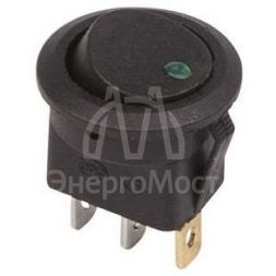 Выключатель клавишный круглый 12В 16А (3с) ON-OFF черн. с зел. подсветкой (RWB-215 MIRS-101Е-8С/D) Rexant 36-2583
