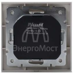 Розетка 1-м СП Мира 16А с з/к + USB разъем бел. с сер. вставкой LEZARD 701-0215-181