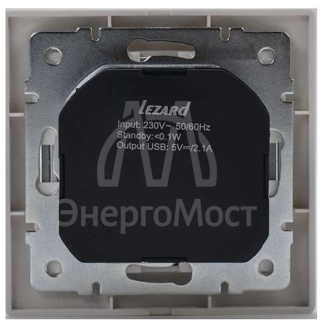 Розетка 1-м СП Мира 16А с з/к + USB разъем бел. с сер. вставкой LEZARD 701-0215-181