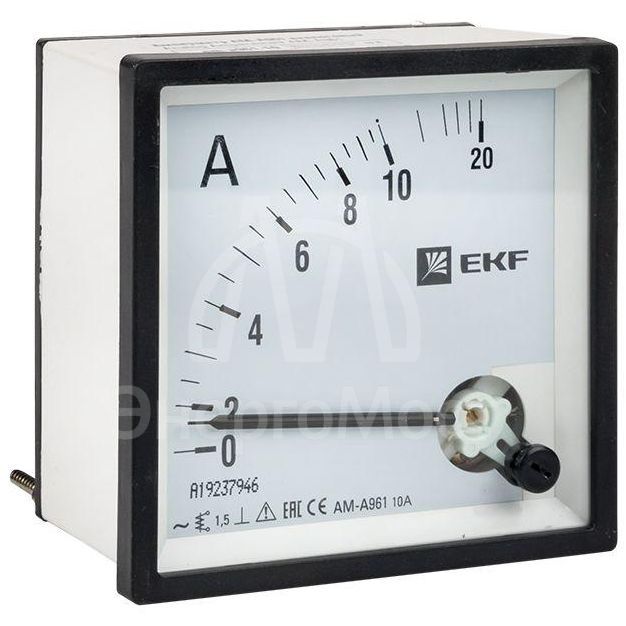 Амперметр аналоговый AM-A961 на панель 96х96 квадрат. вырез 10А прям. подкл. EKF ama-961-10
