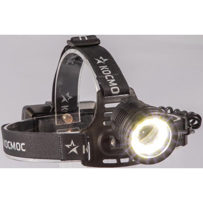 Фонарь налобный аккум. 10Вт P50 LED/Li-ion18650 2х1000мА.ч алюм. КОСМОС (KOC855Lit)