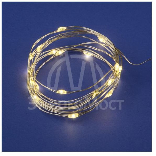 Гирлянда LED на батарейках ULD-S0200-020/SСB/2AA WARM WHITE IP20 DEW 2AA (не в/к) &amp;quot;Роса&amp;quot; 2м 20 диодов тепл.бел. провод медн. Uniel UL-00007183