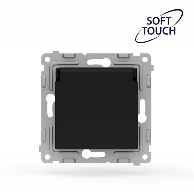 Розетка 1-м СП Pixel IP44 с заземл. с крышкой механизм карбон TOKOV ELECTRIC TKE-PX-R1ZSW1-C14-IP44