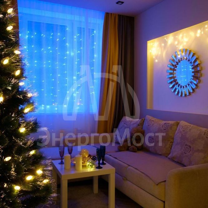 Гирлянда &amp;quot;Светодиодный Дождь&amp;quot; 2.5x2м свечение с динамикой 300LED син. 230В провод прозр. Neon-Night 235-053