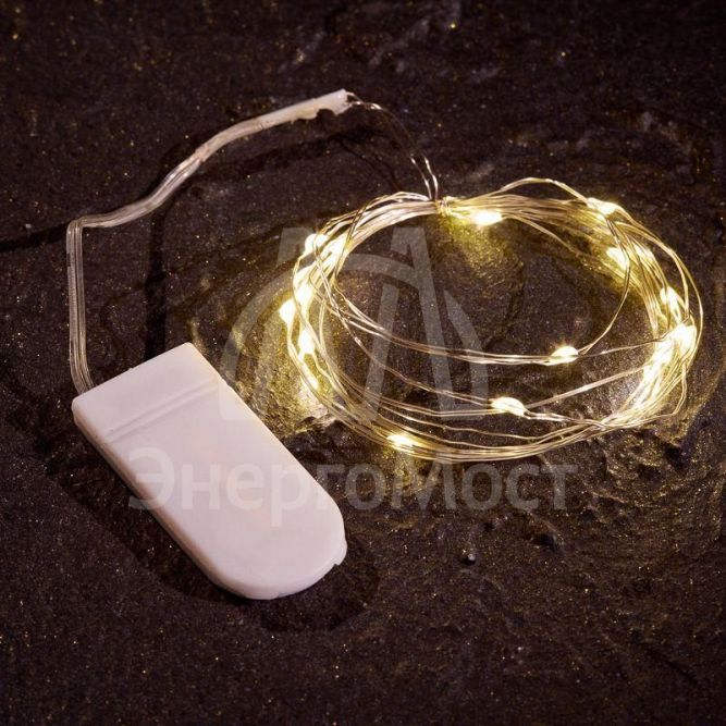 Гирлянда &amp;quot;Роса&amp;quot; (батарейки 3хААА в компл.) 2м 20LED тепло-бел. прозр. провод 2Вт 4.5В IP20 NEON-NIGHT 303-006