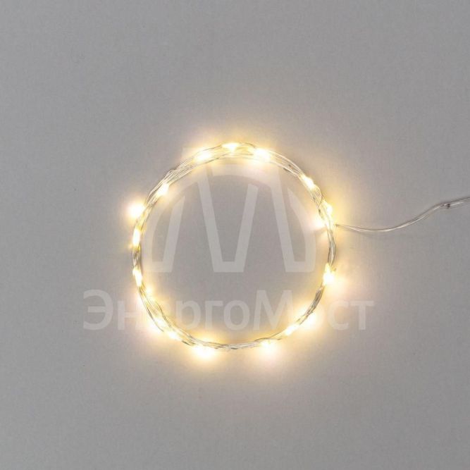 Гирлянда &amp;quot;Роса&amp;quot; (батарейки 3хААА в компл.) 2м 20LED тепло-бел. прозр. провод 2Вт 4.5В IP20 NEON-NIGHT 303-006