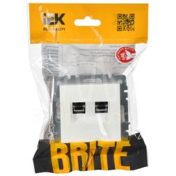 Розетка компьютерная двойная СП RJ45 кат.5E BRITE РК10-2-БрБ бел. IEK BR-K20-1-K01