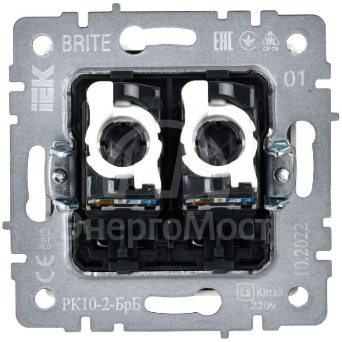 Розетка компьютерная двойная СП RJ45 кат.5E BRITE РК10-2-БрБ бел. IEK BR-K20-1-K01