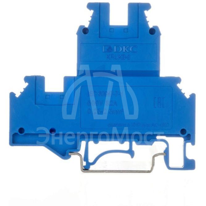 Клемма двухуровневая винтовой зажим 4 точки подключения 2.5кв.мм син. DKC KRUKB-3-BU