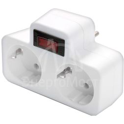 Разветвитель 2-м плоский с выключателем с заземл. 16А 3500Вт 250В бел. DОМТОК 2664