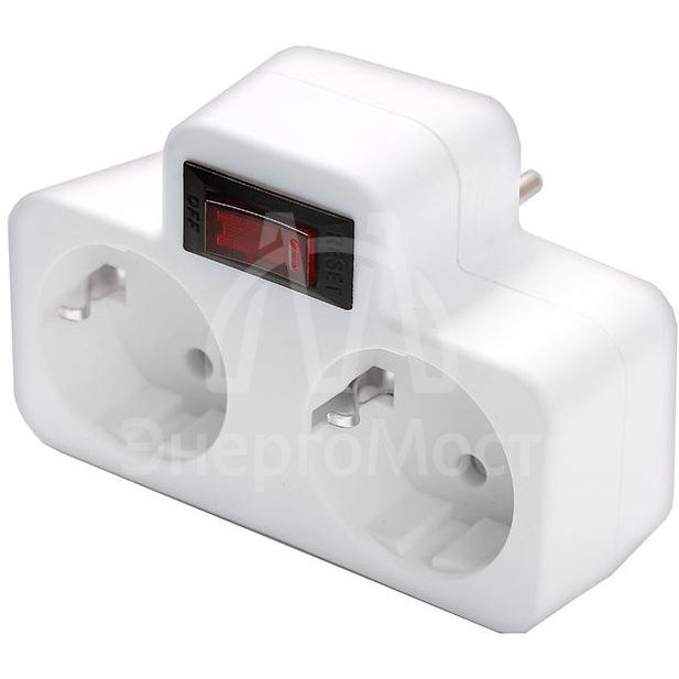 Разветвитель 2-м плоский с выключателем с заземл. 16А 3500Вт 250В бел. DОМТОК 2664